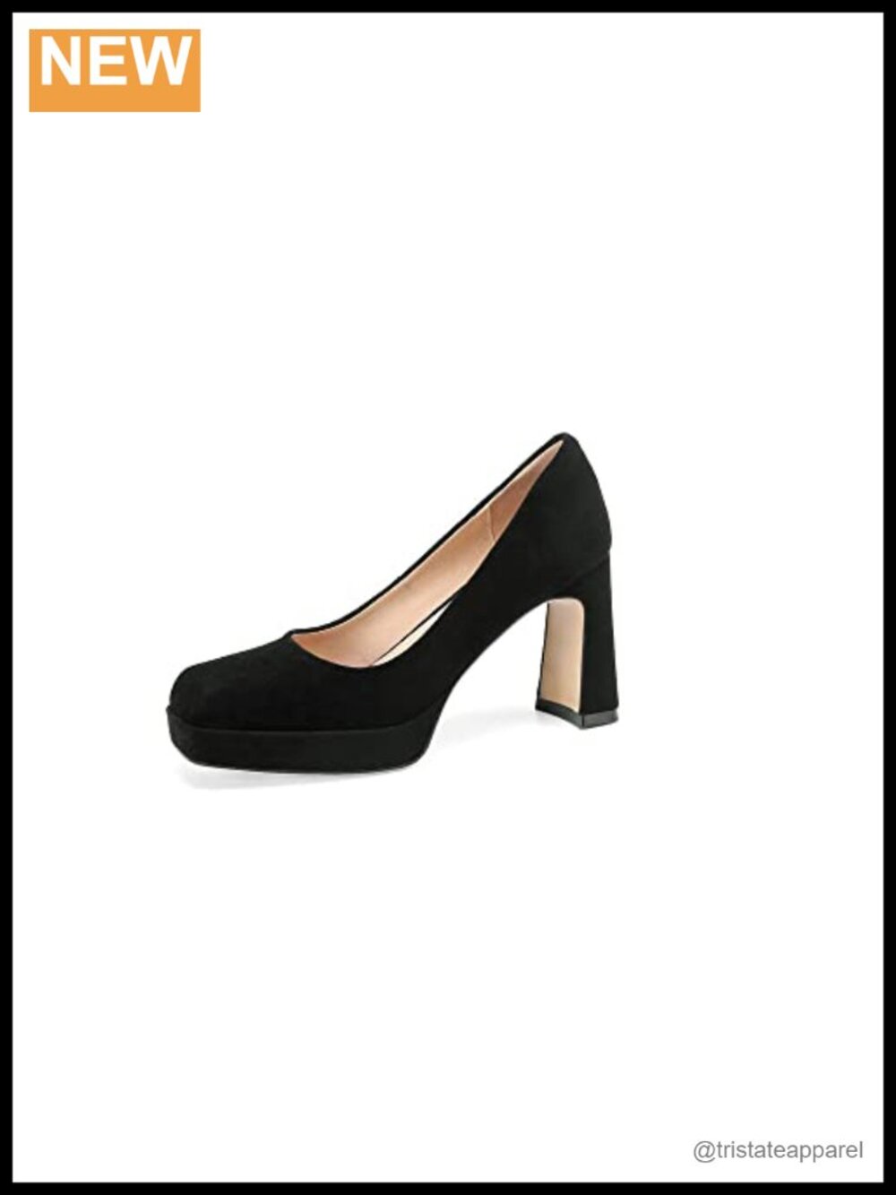 Suede Leather Platform Pumps Square Toe Chunky Heel Handmade
